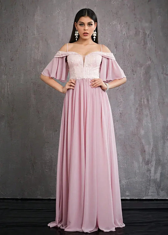 Powder pink chiffon ball gown dress S Dress Tailor