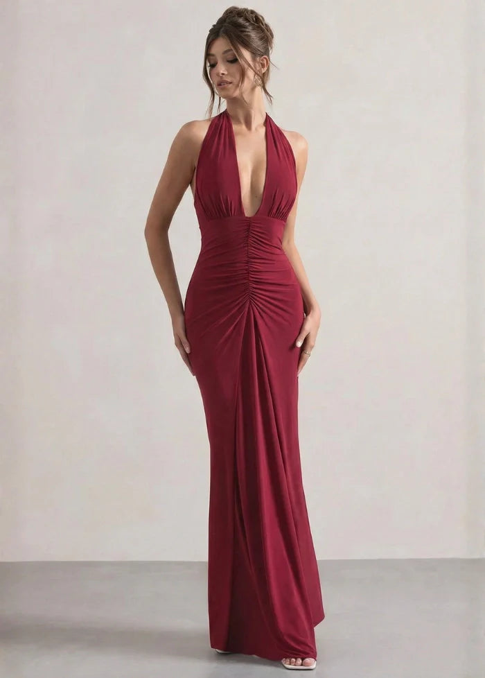 Red maxi dress with a scoop neck Dress Tailor
