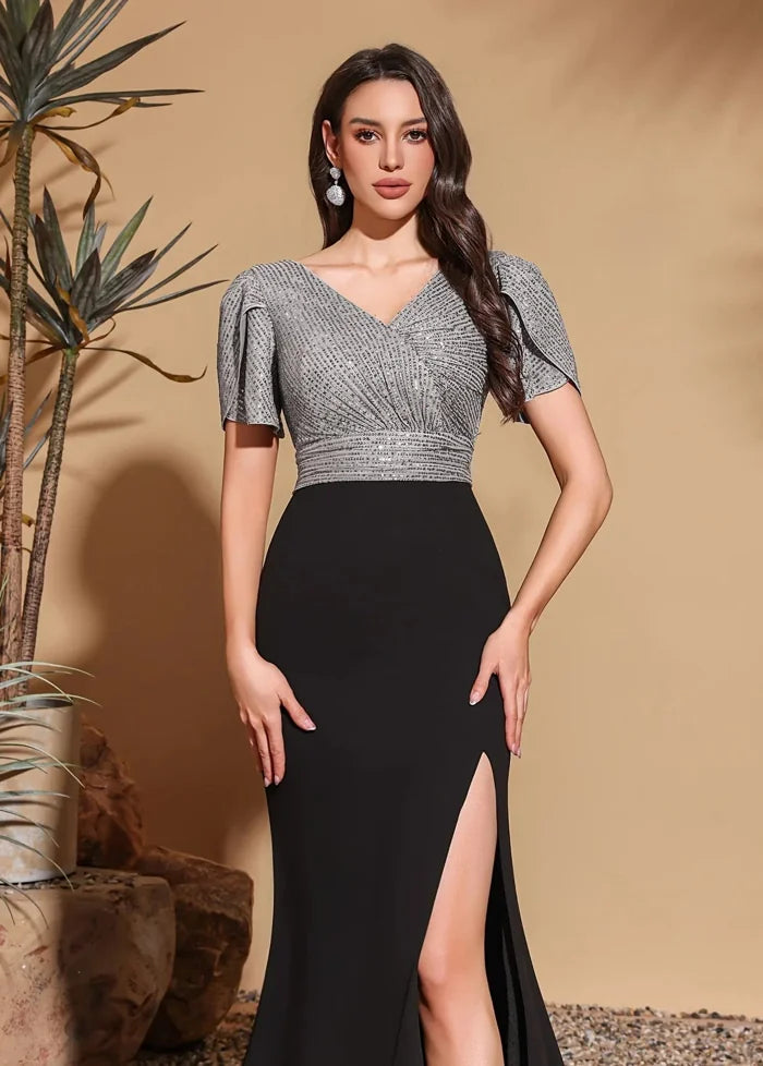 Silver and black slit dress Dress Tailor