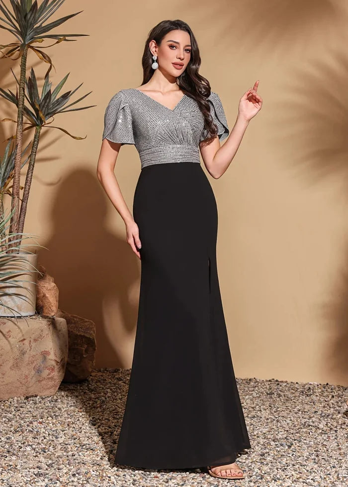 Silver and black slit dress Dress Tailor