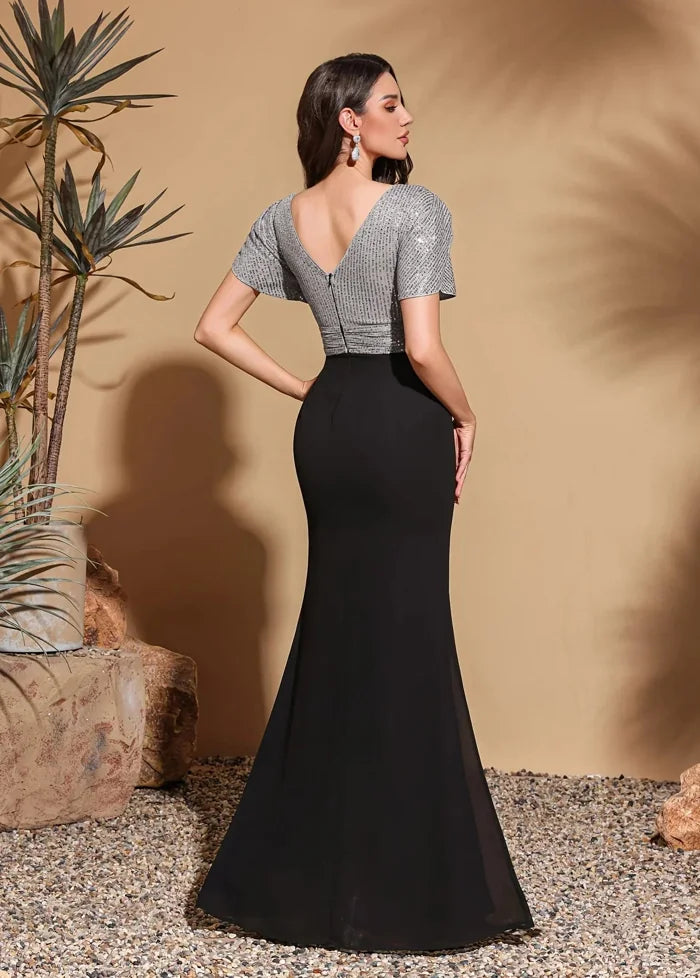 Silver and black slit dress Dress Tailor