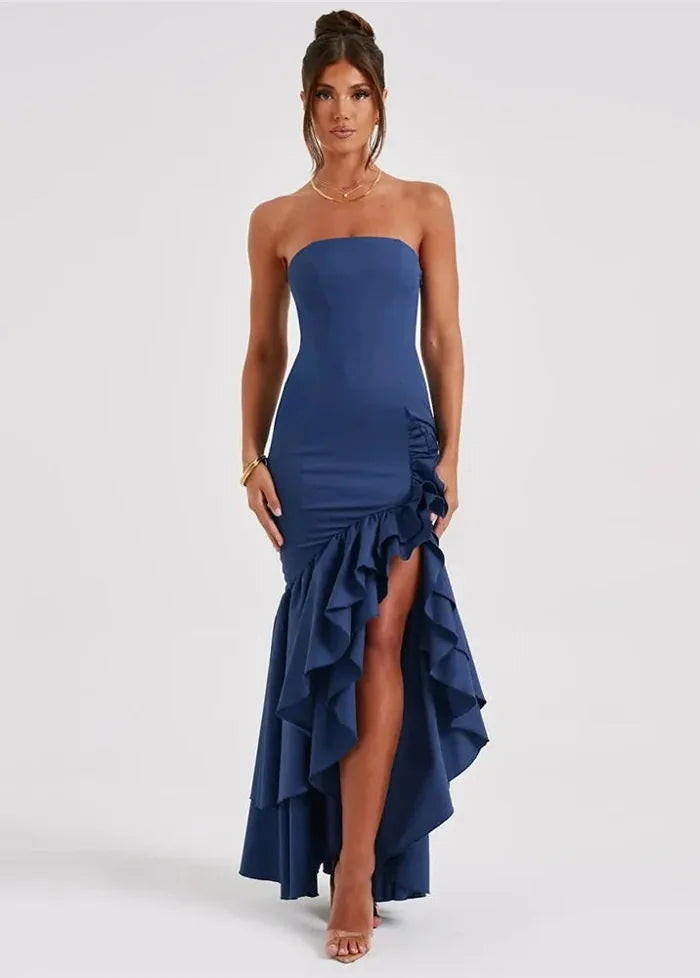 Strapless ruffle dress Bleu / S Dress Tailor