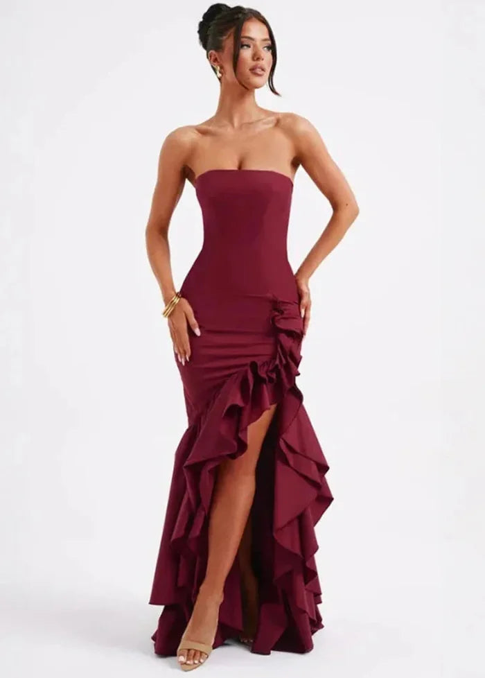 Strapless ruffle dress Bordeaux / S Dress Tailor