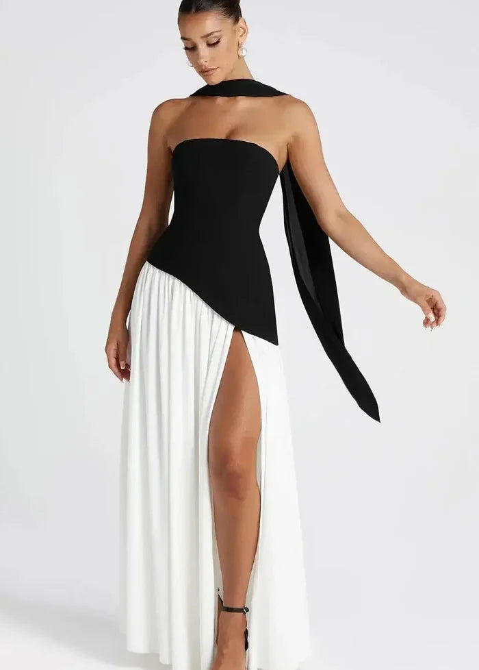 Strapless slit dress Noir et blanc / S Dress Tailor