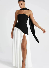 Strapless slit dress Noir et blanc / S Dress Tailor