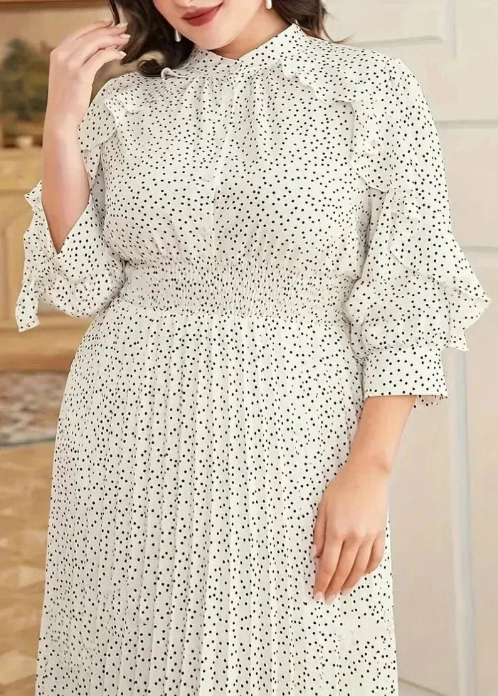 White dress with black polka dots for curvy women Dress Tailor