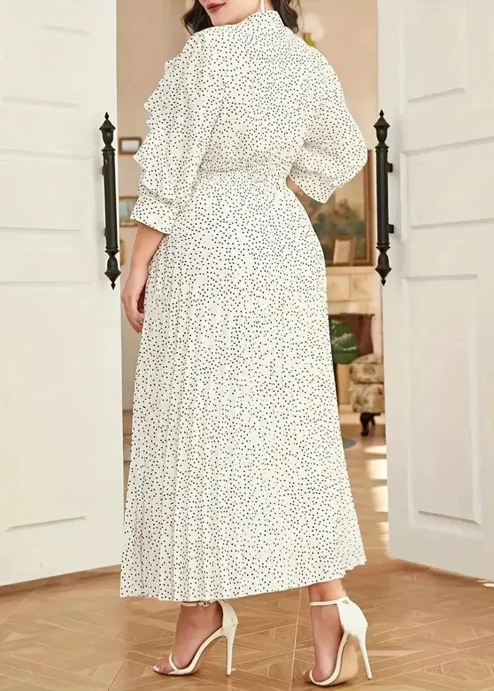 White dress with black polka dots for curvy women Dress Tailor