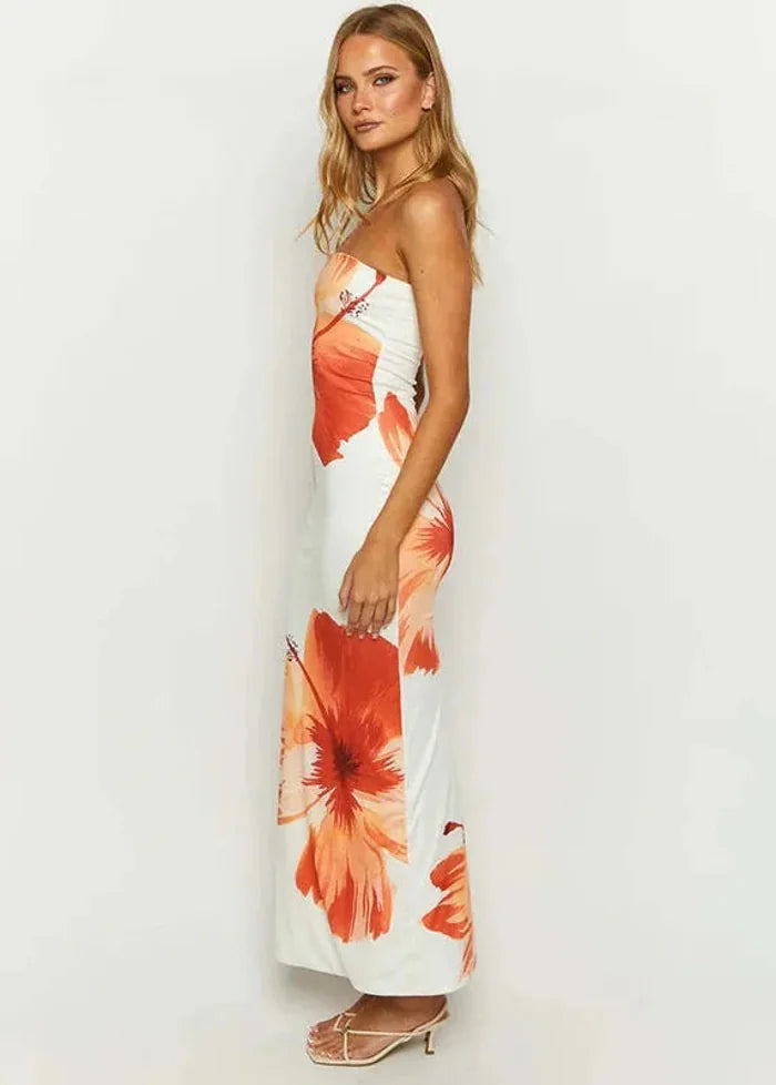 White dress with large flowers Dress Tailor