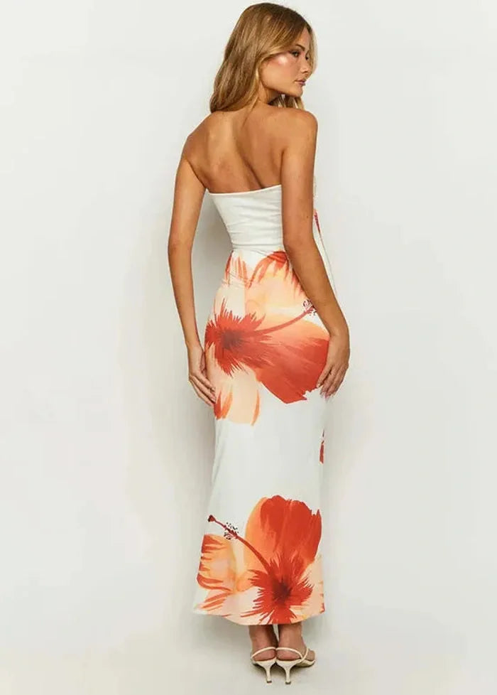 White dress with large flowers Dress Tailor