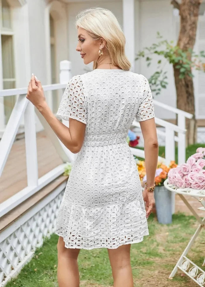 White eyelet embroidery dress Dress Tailor