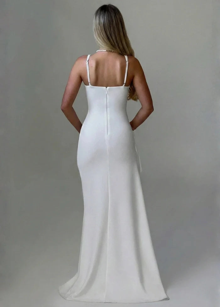 White maxi dress with slit Dress Tailor