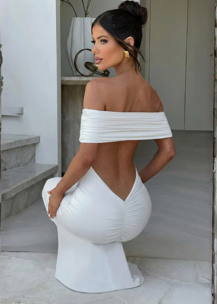 White off-shoulder long dress Dress Tailor