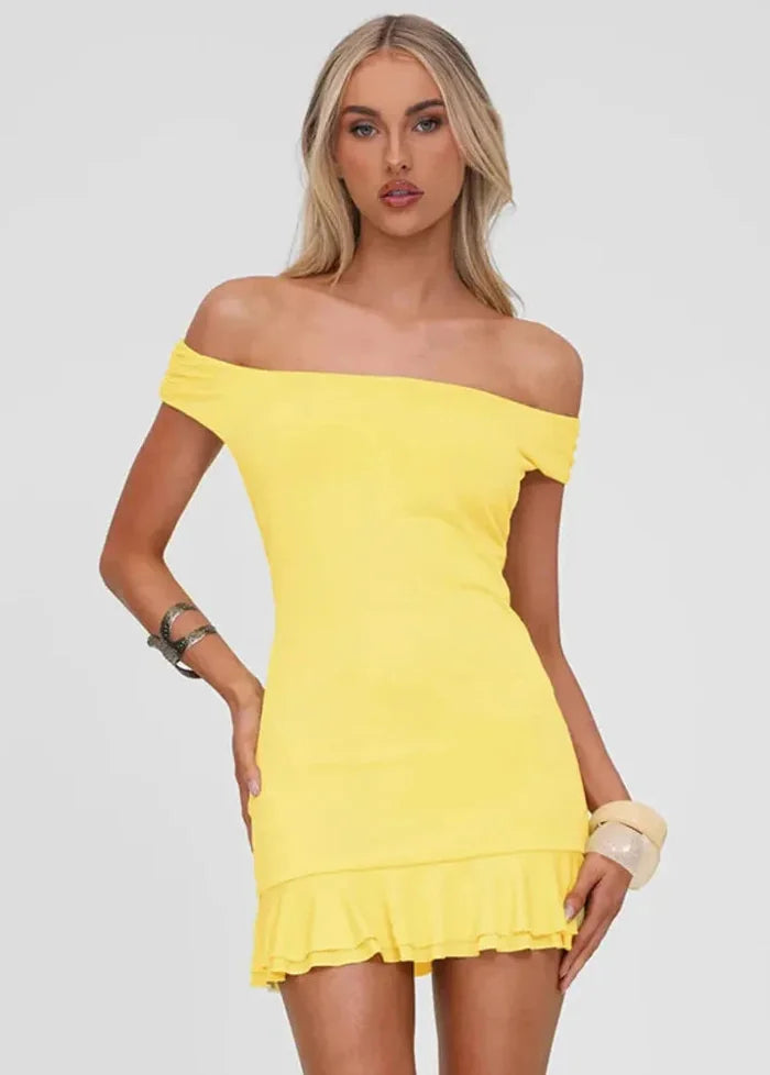 Yellow Bardot dress S Dress Tailor
