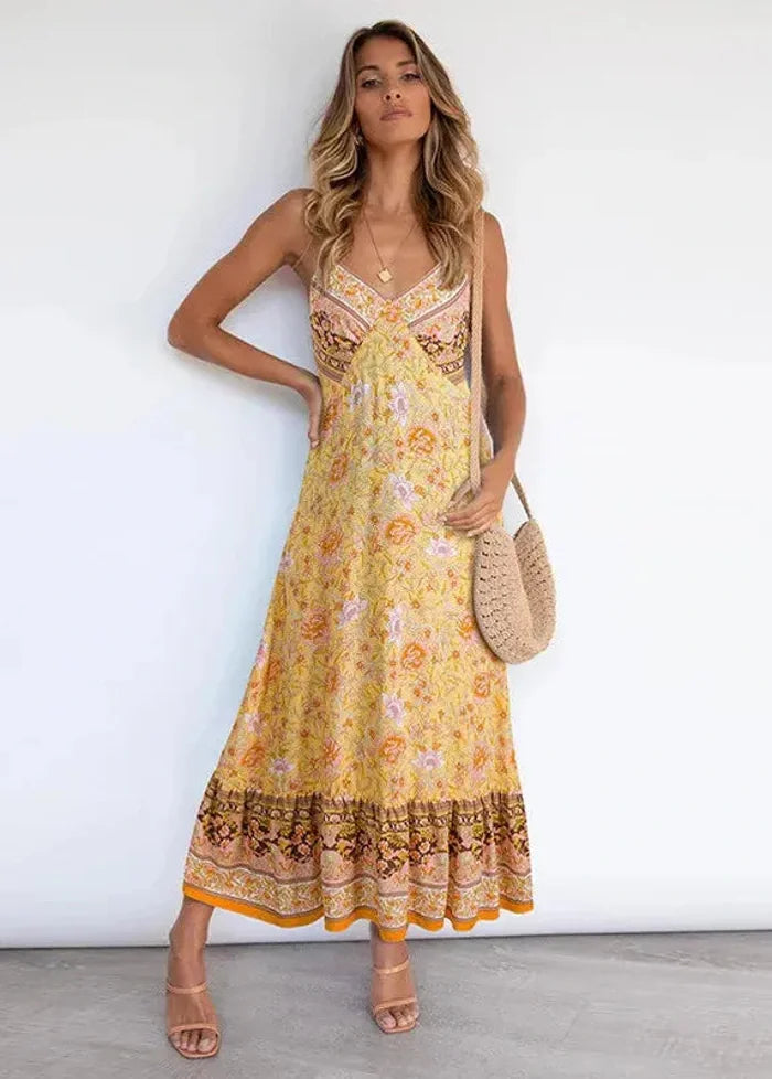 Yellow bohemian dress S Dress Tailor