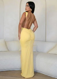 Yellow draped gown Dress Tailor