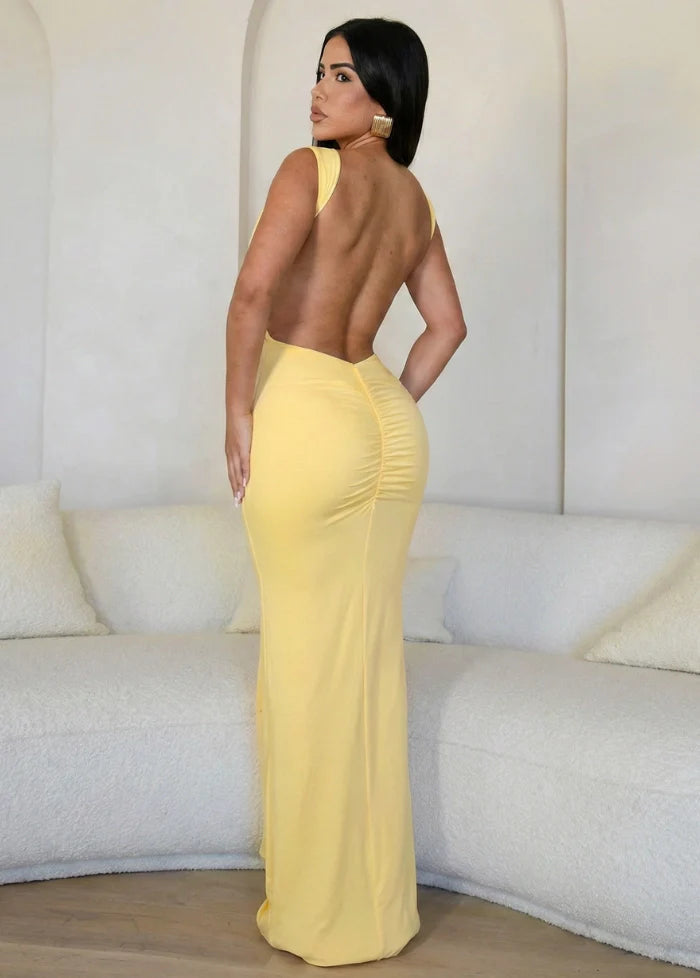 Yellow draped gown Dress Tailor