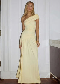 Yellow gown with slit for evening Dress Tailor