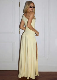Yellow gown with slit for evening Dress Tailor