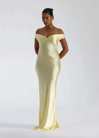 Yellow off-shoulder formal dress Dress Tailor
