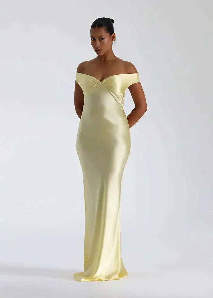Yellow off-shoulder formal dress Dress Tailor