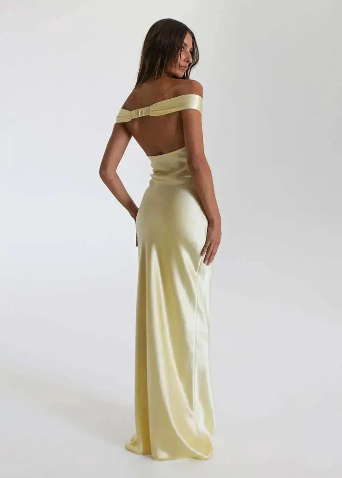 Yellow off-shoulder formal dress Dress Tailor