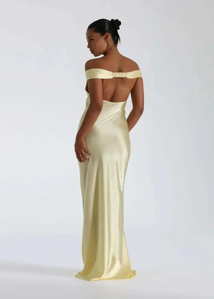 Yellow off-shoulder formal dress Dress Tailor