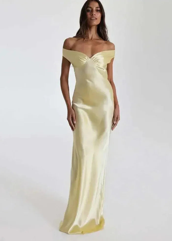 Yellow off-shoulder formal dress Dress Tailor